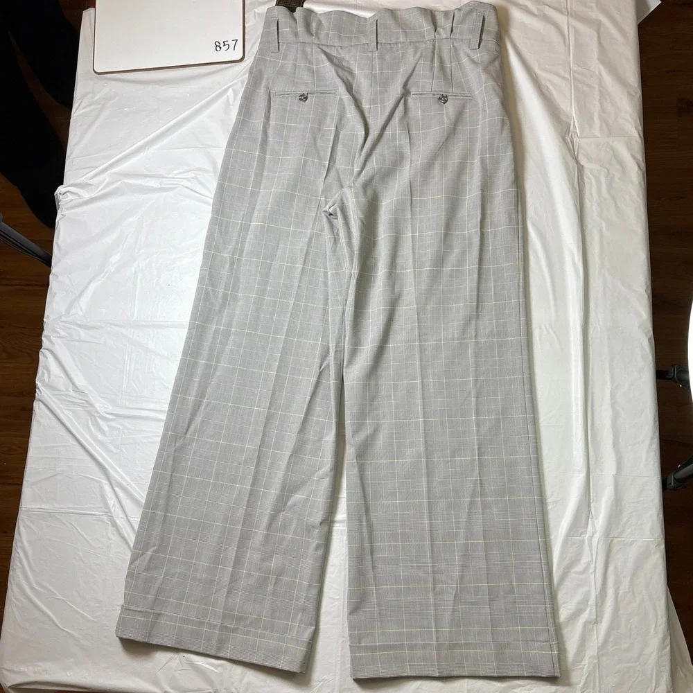 Diane Gilman Grey Plaid Wide Leg Trousers High Rise Pleated Career Pants Size 16 - Picture 5 of 10
